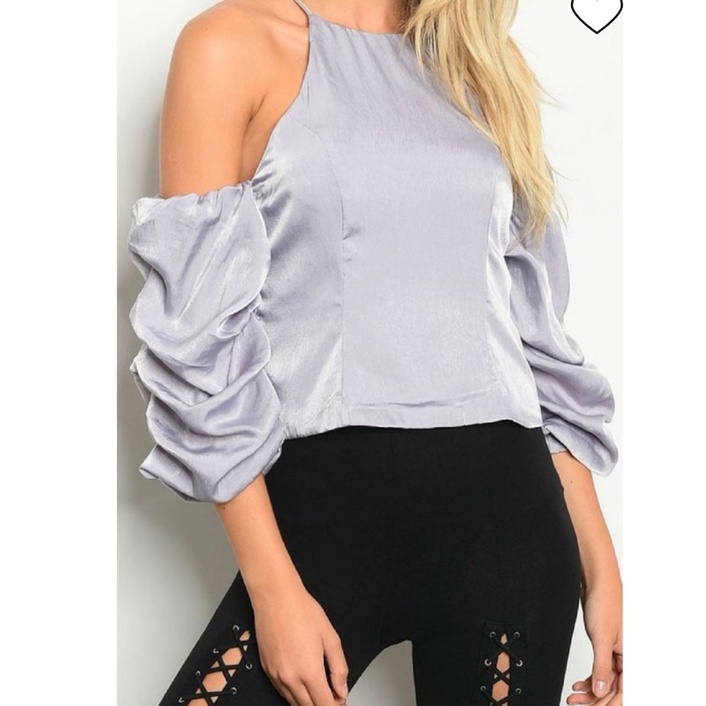 Purple lilac satin cold off shoulder blouse top